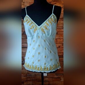 Embroidered Sleeveless Top in Light Blue and Gold